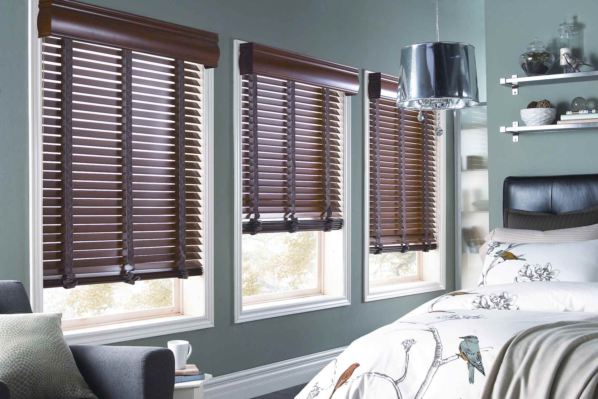 wood blinds wood blind bedroom Skyview Blinds & Shades