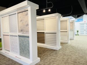 Showcasing window roller shades and blinds in Skyview Blinds & Shades Showroom in Calgary