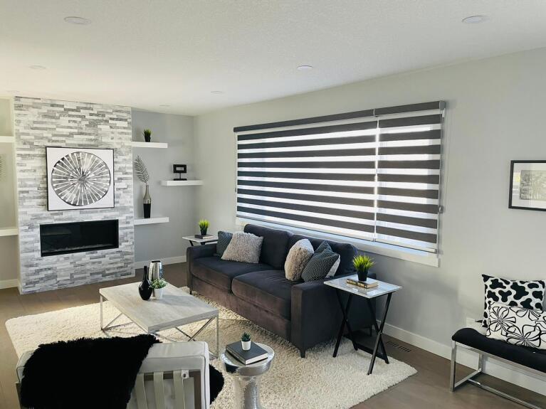 Zebra blinds in living room for Black Friday Sale in Calgary