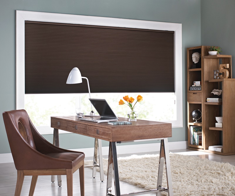 Honeycomb blinds in study room or home ofice