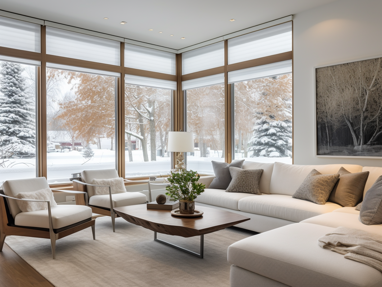 living room in Calgary with Window fashions installed after design consultation