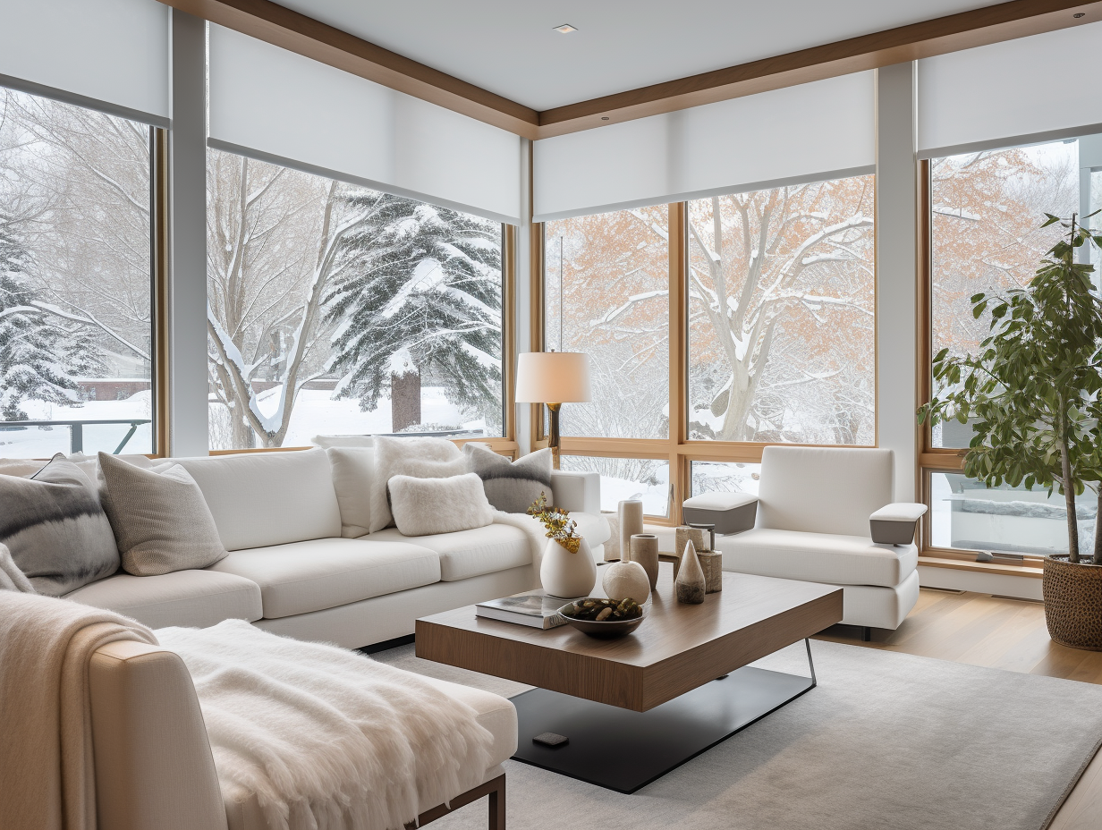 living room in Calgary with Window fashions installed after free design consult