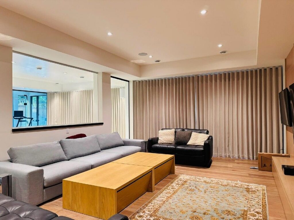 Curtains in Calgary in fully-furnished house living room by Skyview Blinds and Shades