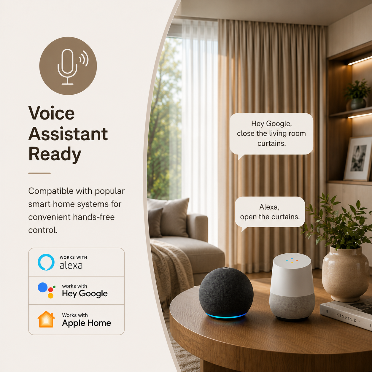 Voice assistant ready curtains in Calgary by Skyview blinds