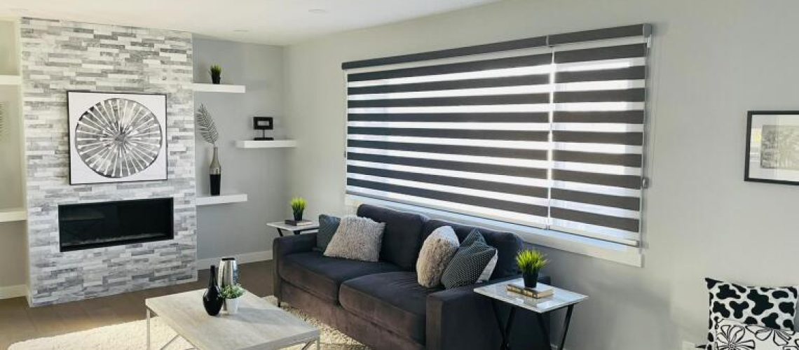 Zebra blinds in living room for Black Friday Sale in Calgary