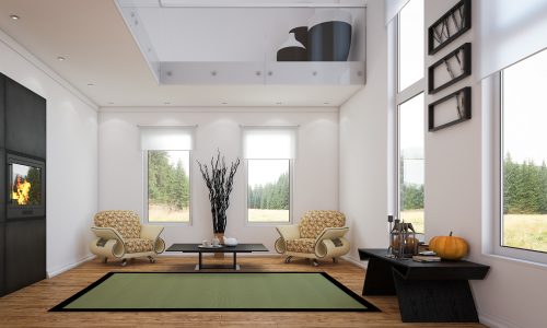 Modern Two-Level Living Room Modern Roller Shades